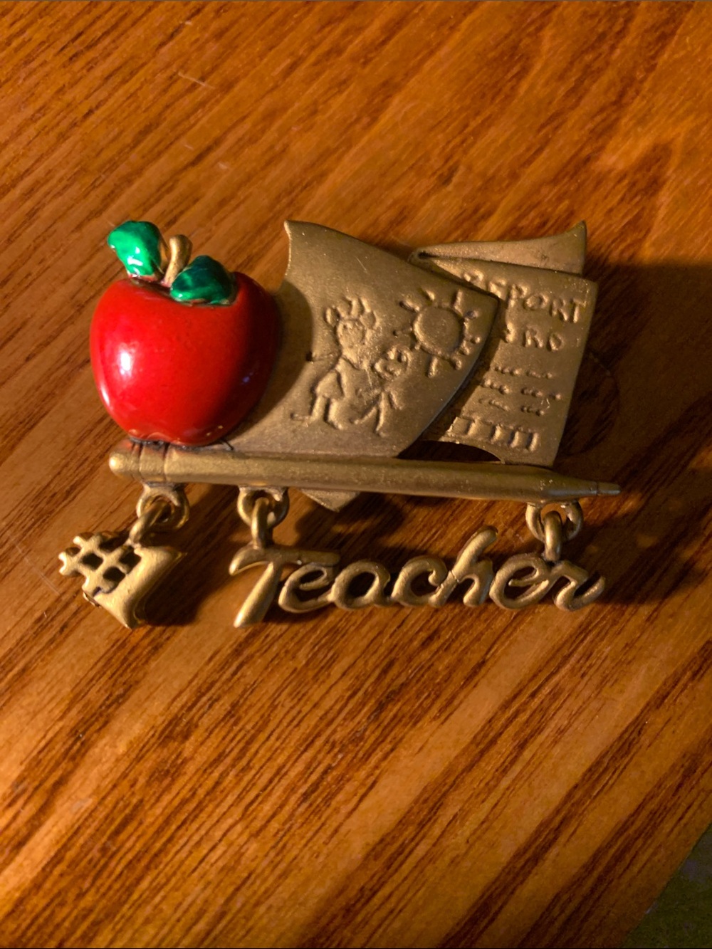Gold and Red Teacher Apple Brooch Pin
